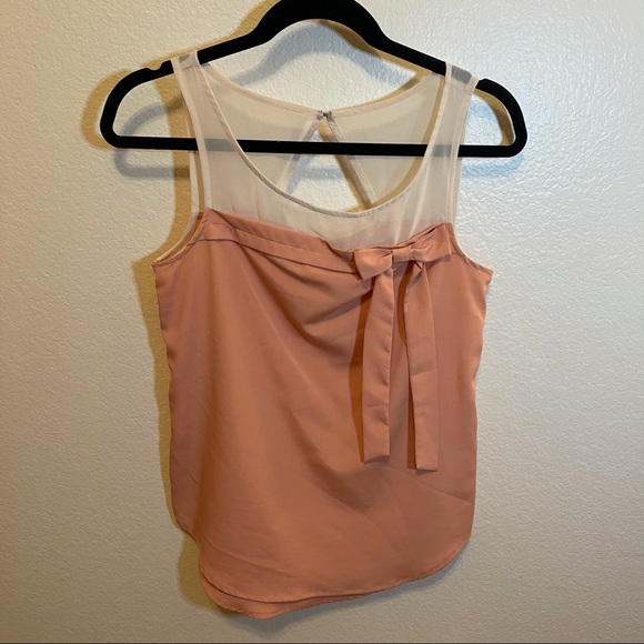 LC Lauren Conrad Peach & Sheer Cream Colorblock Bow Blouse XS - Picture 6 of 13